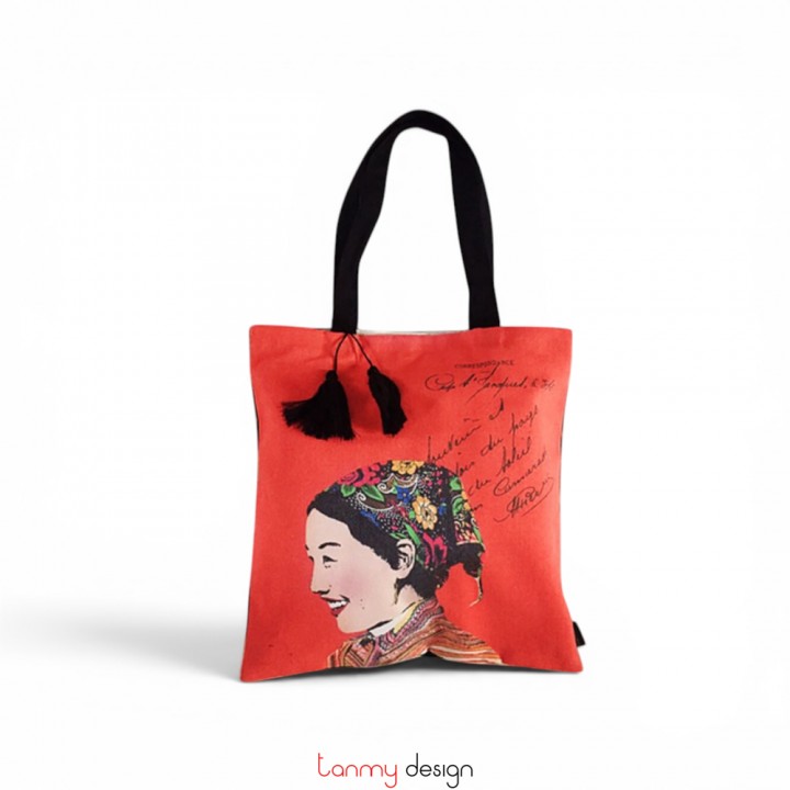 Túi tote vải in hình phụ nữ Việt nam-Miss Huế